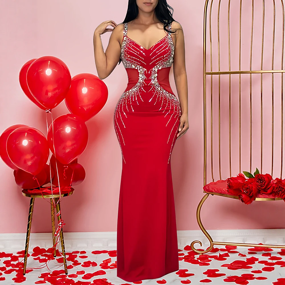 فساتين نسائية خريف 2025 موضة أنيقة يؤرخ عادي مطرز بالخرز بدون أكمام ورقبة على شكل قلب فستان طويل كامي #5