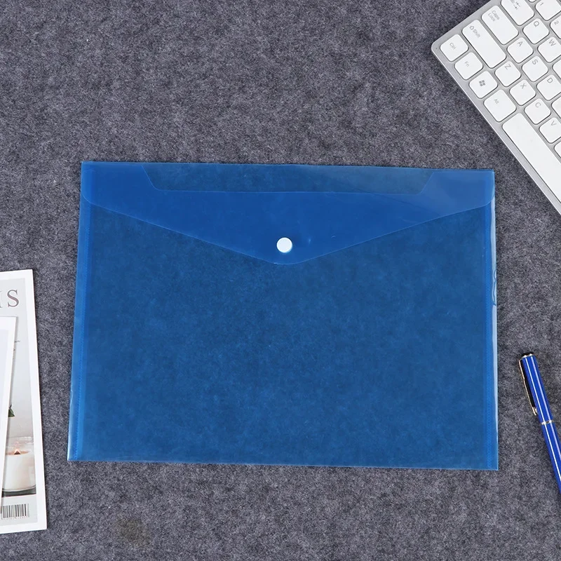 50pcs/lot A4 Transparent File Button Bags PP Plastic Envelopes Colour Files Archive Office Pockets Business Ticket Storage Bags