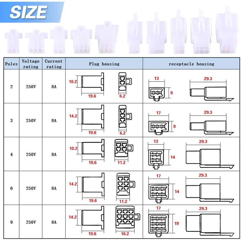 380Pcs/set Car Motorcycle Electrical 2.8mm 2 3 4 6 Pin Wire Terminal Connector Fixed Hook Male Female Terminals