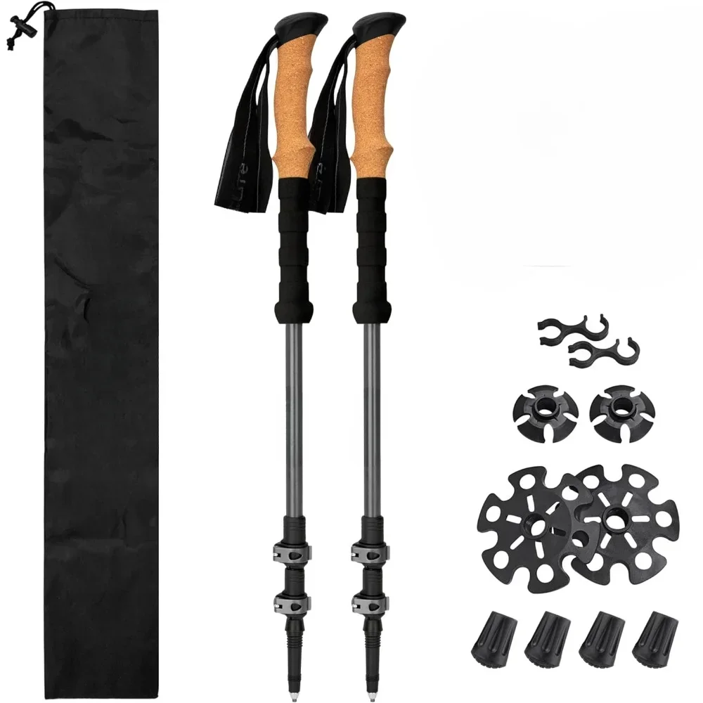 

Trekking Poles for Hiking and Walking - Lightweight 7075 Aluminum with Metal Flip Lock and Natural Cork Grip, Walking Sticks