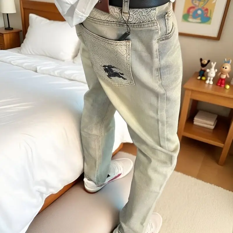 

2025 Luxury Jeans Versatile New Casual Yellow Mud Printed Pants Slim-fit Small Feet Trendy Brand Versatile Trousers Cargo Jeans