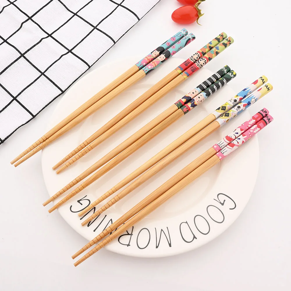 Japanese 5Pairs Bamboo Chopsticks for Sushi Non-Slip Food Sticks Hot Pot Reusable Chinese Chopsticks Tableware Kitchen Tools