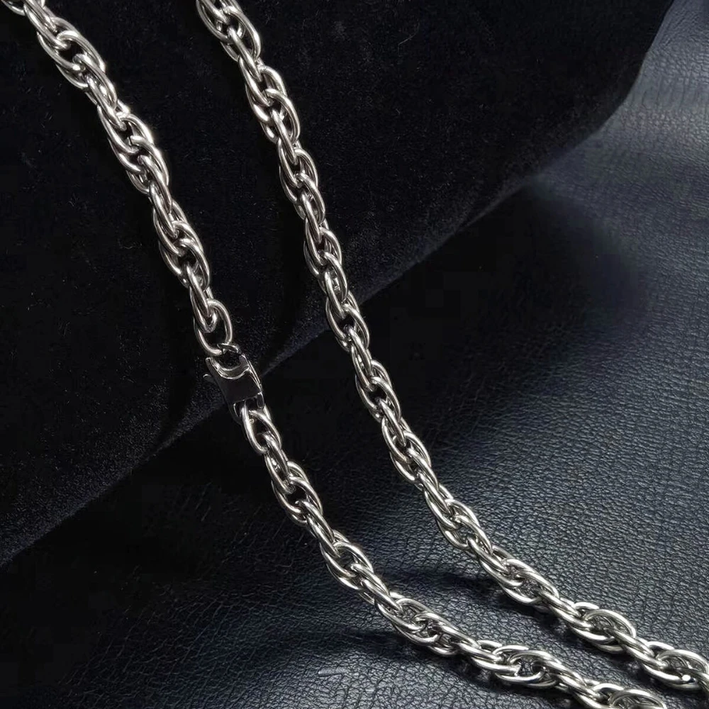 New TA1 Pure Titanium 7mm Twist Link Chain Bracelet Necklace for Men Women Anti-Allergy Never Rust Skin Friendly Ti Rope Chain