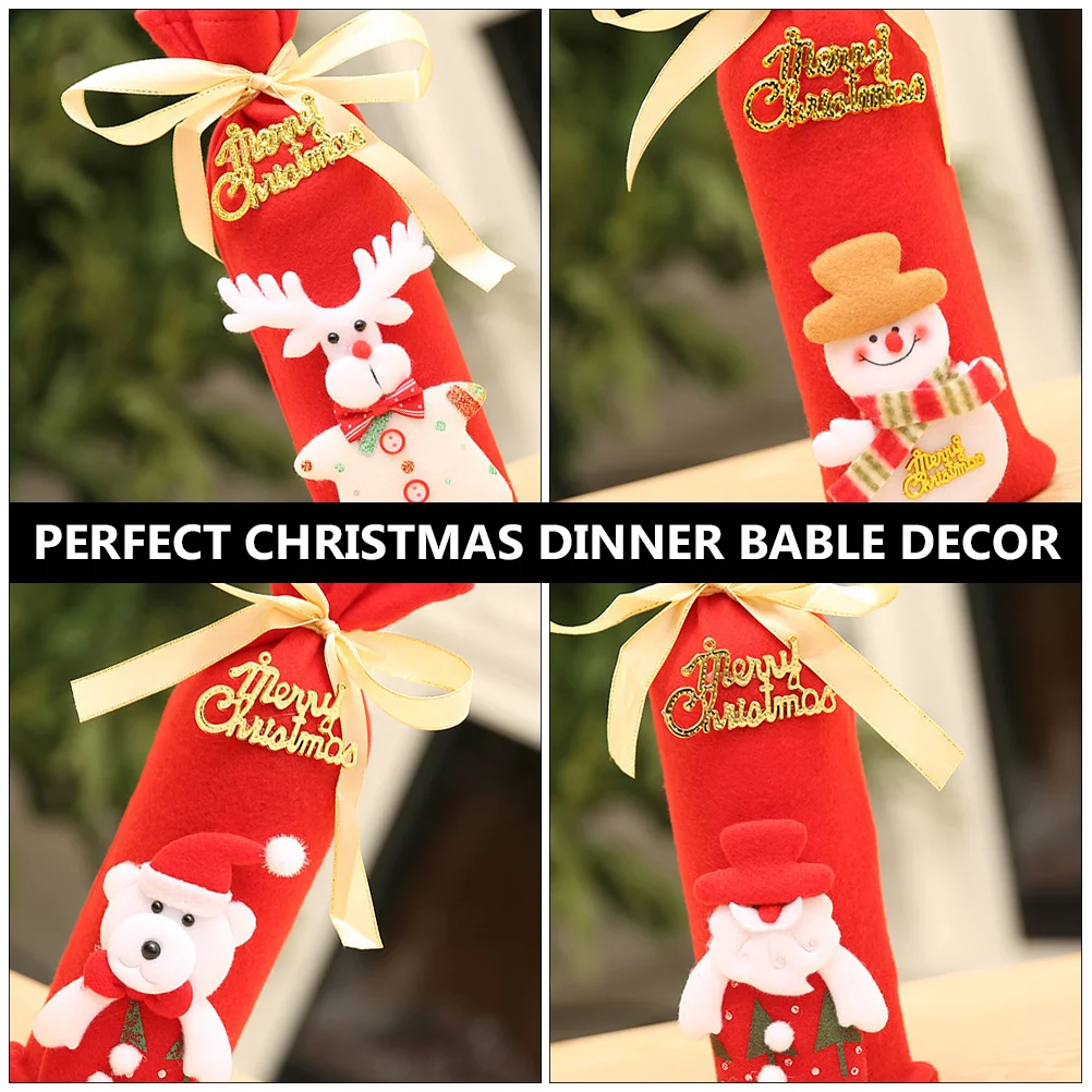 

4Pcs Christmas Wine Bottle Cover Elegant Classic Xmas Pattern Holiday Decor Christmas Wine Bottle Cover