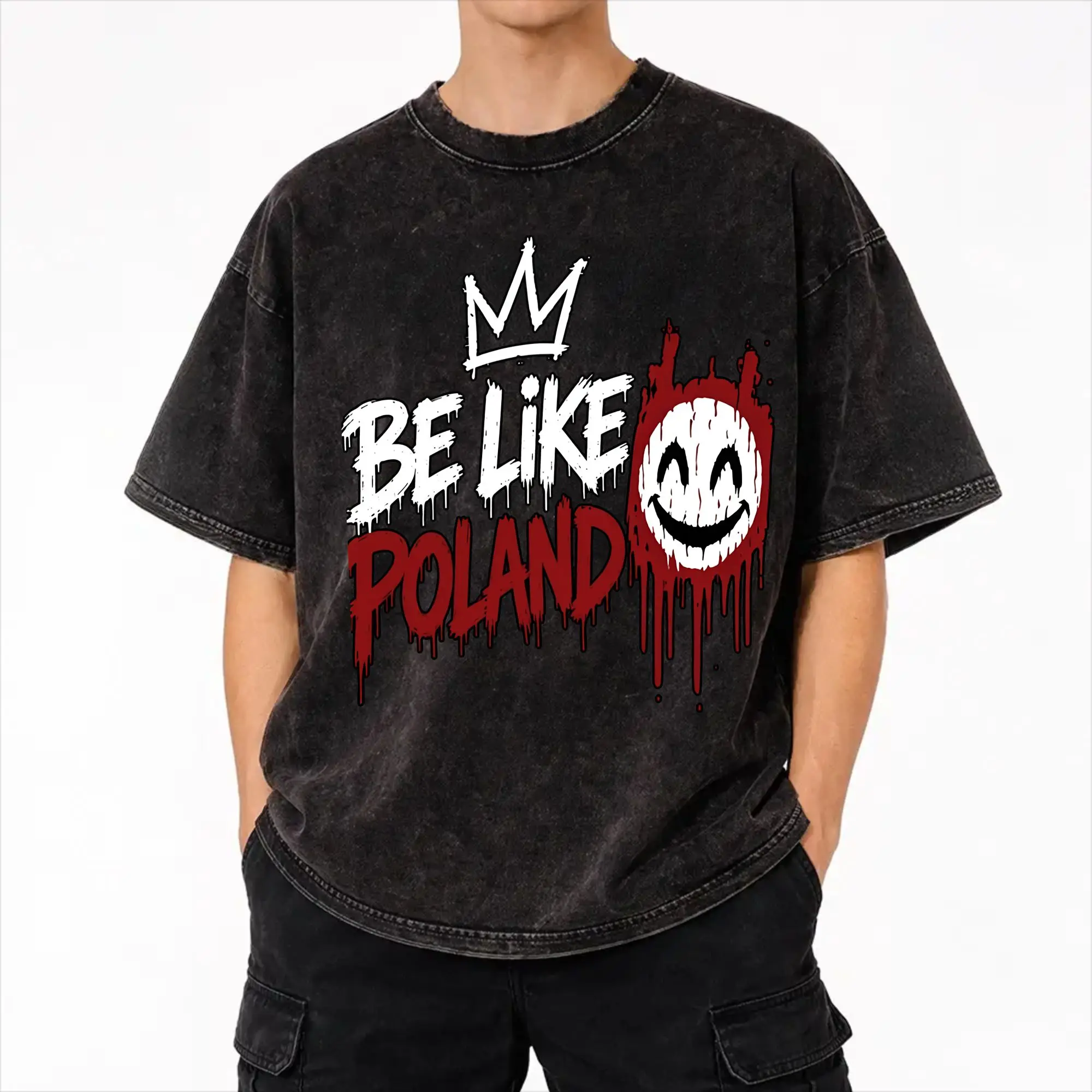 Be Like Poland Polska Polish Flag  Merch Washed T Shirt Men Women Streetwear Hip Hop T-Shirts Printed  Tees Short Sleeve