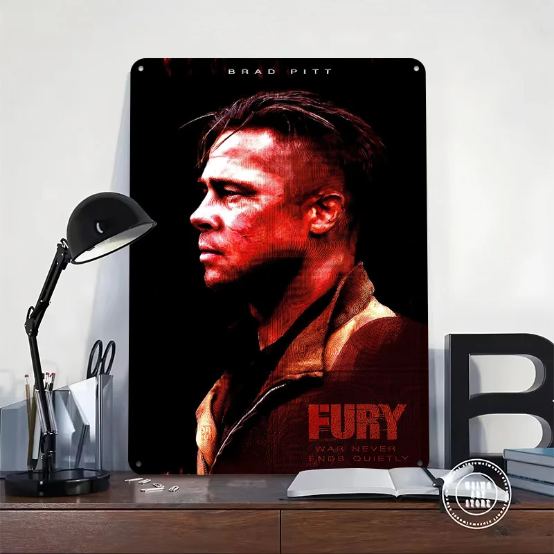 Fury Movie : Brad Pitt Profile Personalized 3D Textured Metal Poster Wall Art Vintage Tin Signs for Office Decor Room Wand Deko