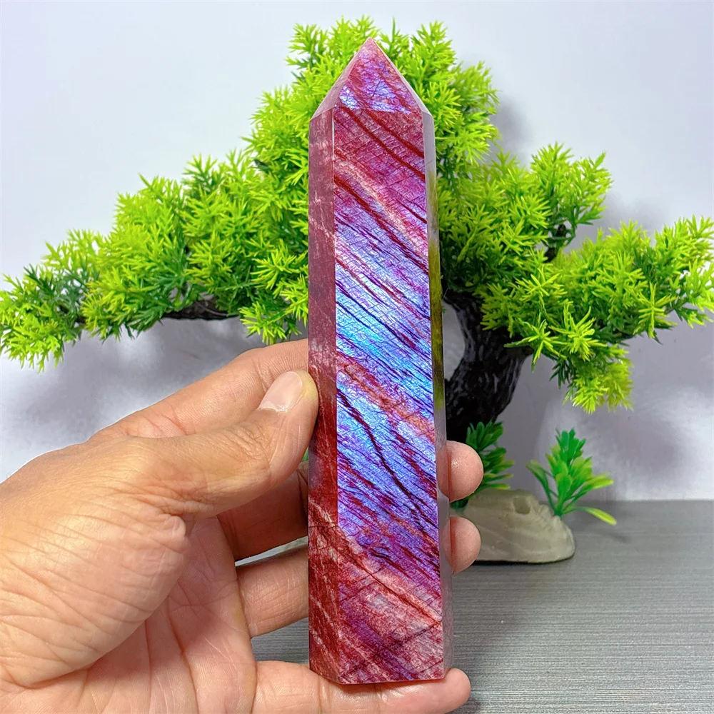 Tour de pierre de lune rouge, cristal naturel, articles de décoration pour la maison, décoration de chambre, pierre de quartz porte-bonheur, jardin, guérison Reiki, énergie, cadeaux d'amour