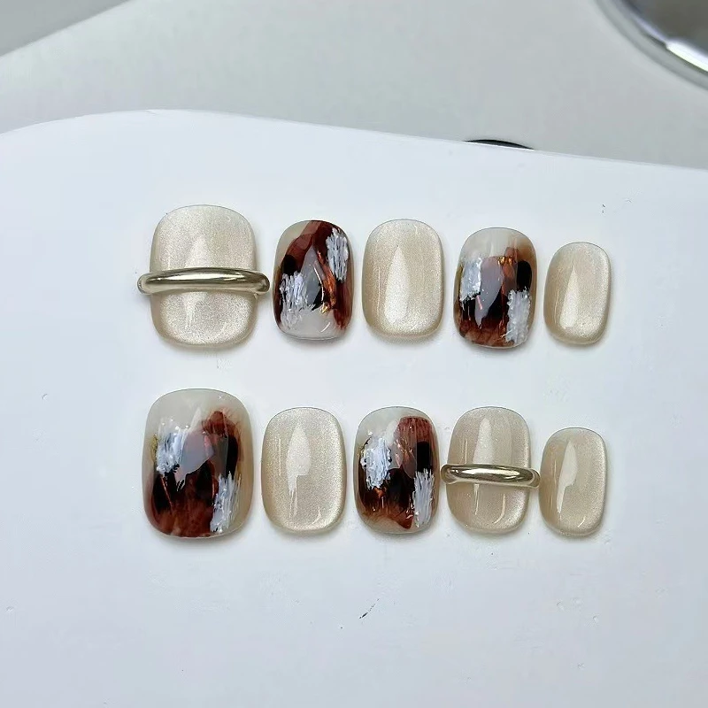 Rosa Cat Eye Press-on-nägel Mit Strass Und Schmetterling Design_voghion.com