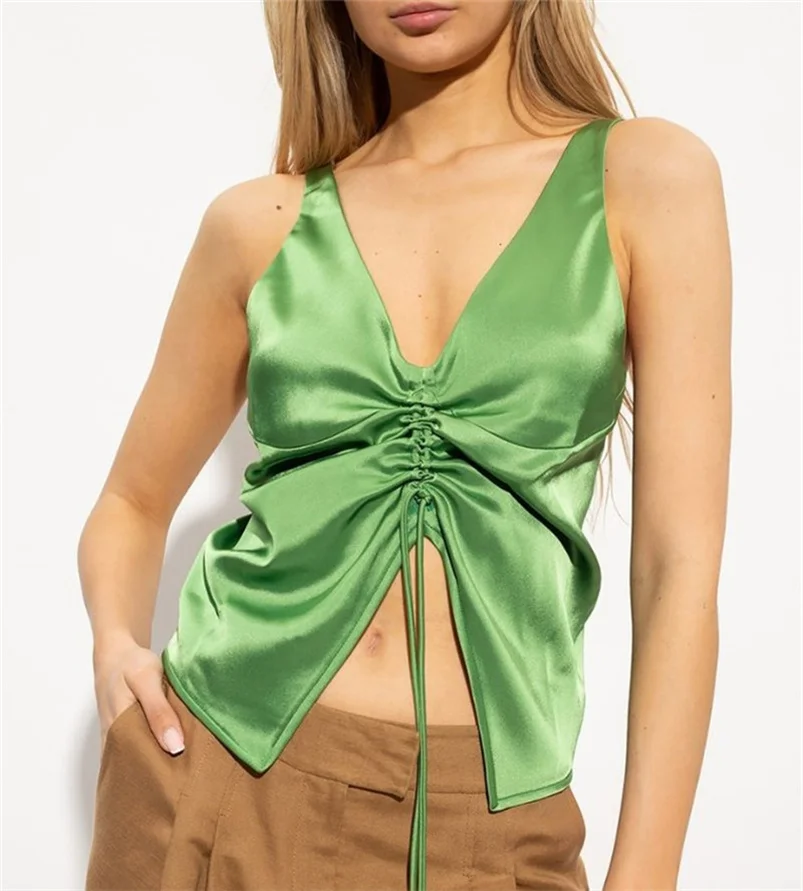 2026 new solid satin camisole beauty fashion vest women summer design hot girl deep v-neck crop top y2k Female Clothing