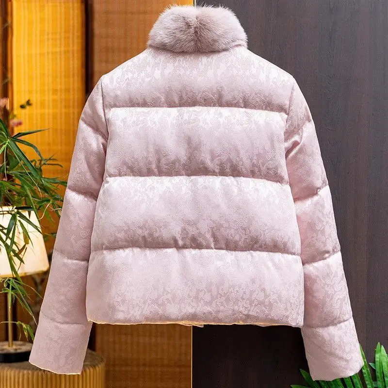 2025 New Winter Coat Women Warm Parkas Chinese-style Print Stand Collar Buckle Long Sleeve Cotton Padded Jackets Outwear Female