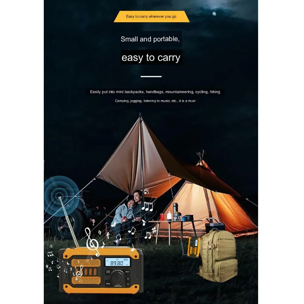 2000mAh Solar Emergency Radio AM FM NOAA Power Bank Portable Weather Radio N in 1 LED Flashlight SOS Outside Radio Universal