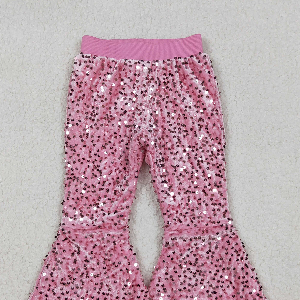 الفتيات الوردي الفاتح الترتر جرس أسفل السراويل تألق الترتر الوردي جرس أسفل السراويل ملابس الأطفال المناسبات الخاصة