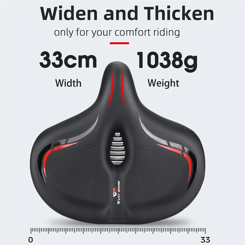 WEST BIKING Widen Comfortable Bicycle Saddle Thicken Shockproof Cycling Seat Ergonomic Soft Cushion Travel MTB Road Bike Saddle