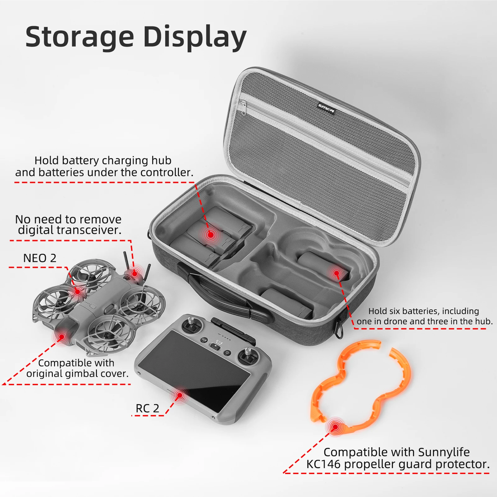 

Сумка для хранения Sunnylife для DJI NEO 2/RC 2, версия с пультом управления, сумка для портативного комплекта камеры, аксессуары для хранения дрона.