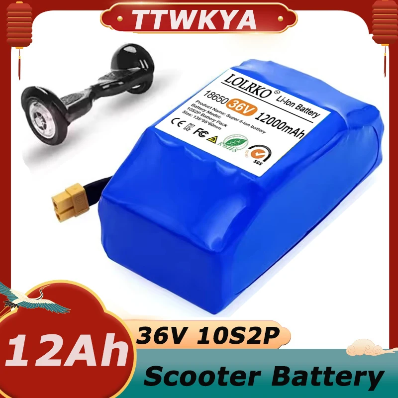 Large Capacity 36V 12Ah 10s2p Rechargeable Batteries,Suitable For Electric Self Balancing Scooters,Hoverboards and Unicycles