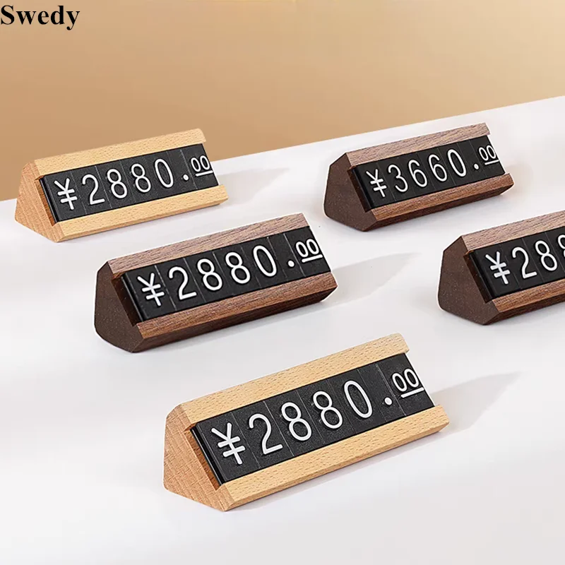 Adjustable Number Dollar Eur Jewelry Watch Price Cube Tags Sign Holder Display Stand Wood Acrylic Price Card Label Holder Tags