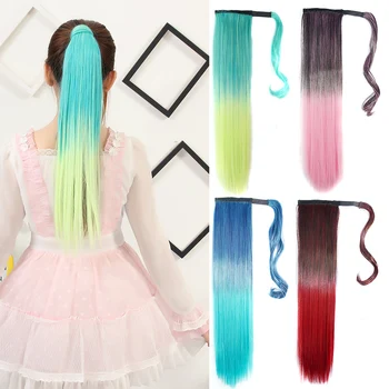 Zolin Synthetic Ponytail Hair Extension Ombre Color Long Straight Hair Wrap Around Ponytails Green Pink Blue Purple Hair Tail