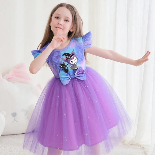 Vestido de dibujos animados Kuromi para niña, moda informal con lazo, vestido de mariposa de otoño, vestido bonito para fiesta de cumpleaños y boda, ropa de regalo de 2 a 7 años