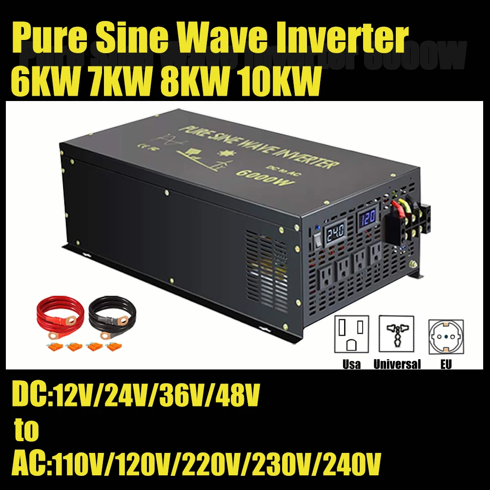 Pure Sine Wave Inverter 6KW 7KW  8KW 10KW 12V 24V 36V 48V DC to 100V/110V/120V/220V/230V/240V AC Off Grid Power Converter