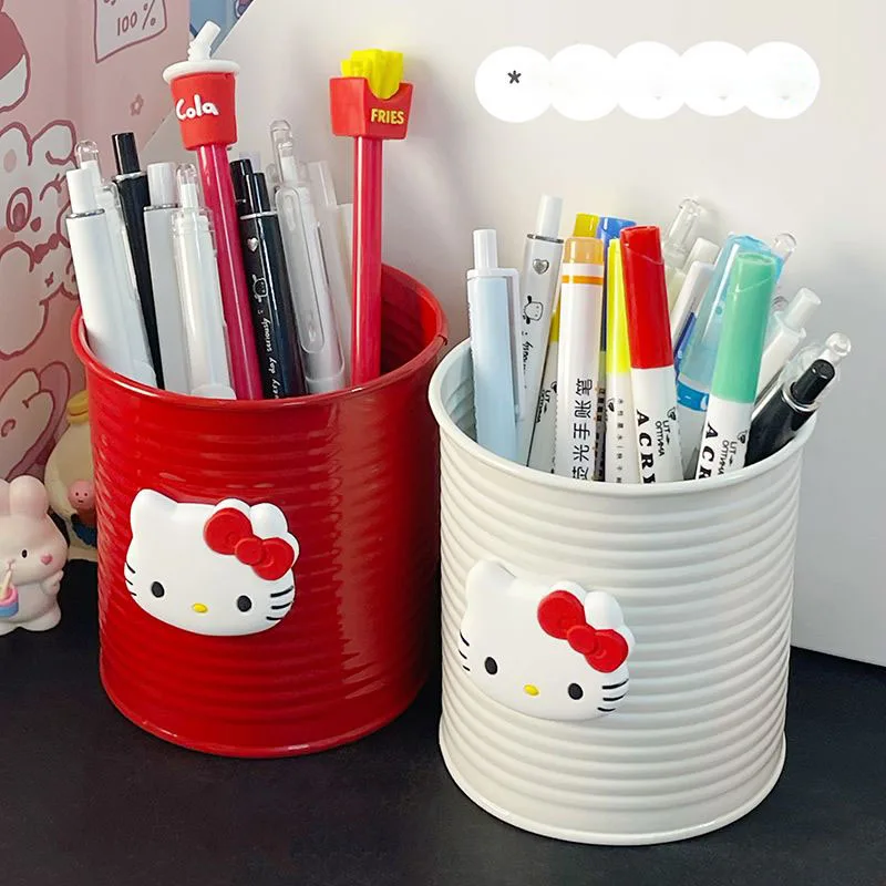 2Pcs Kawaii Sanrio Anime Round Storage Pen Holder Cute Hello Kitty Cartoon 3D Smt Light Luxury Large Capacity Storage Gift Girls