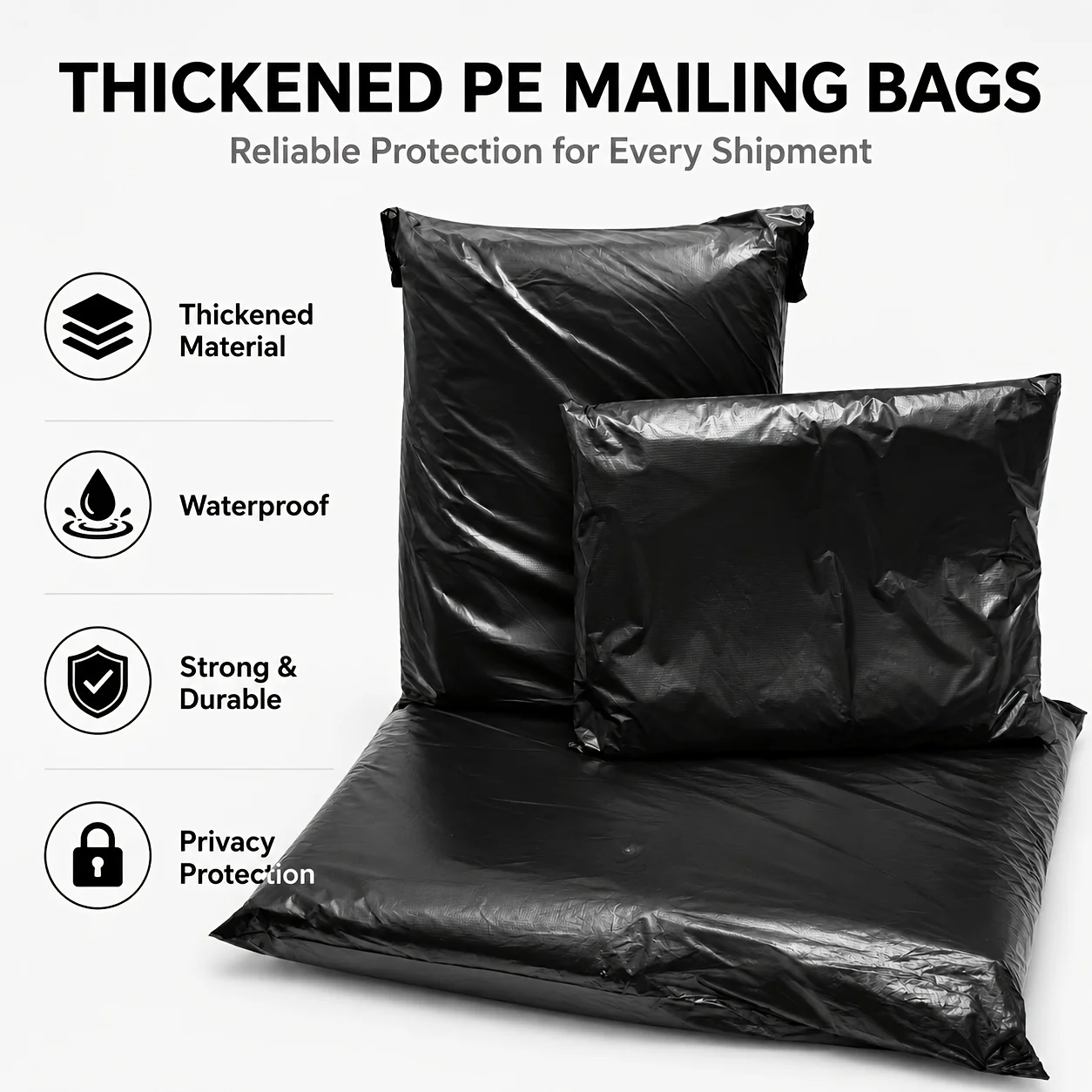 70Pcs Black Thickened PE Self-Adhesive Mailing Bags, Multi Sizes Available, Opaque Waterproof Shipping Envelopes for Clothes, Sh view 5