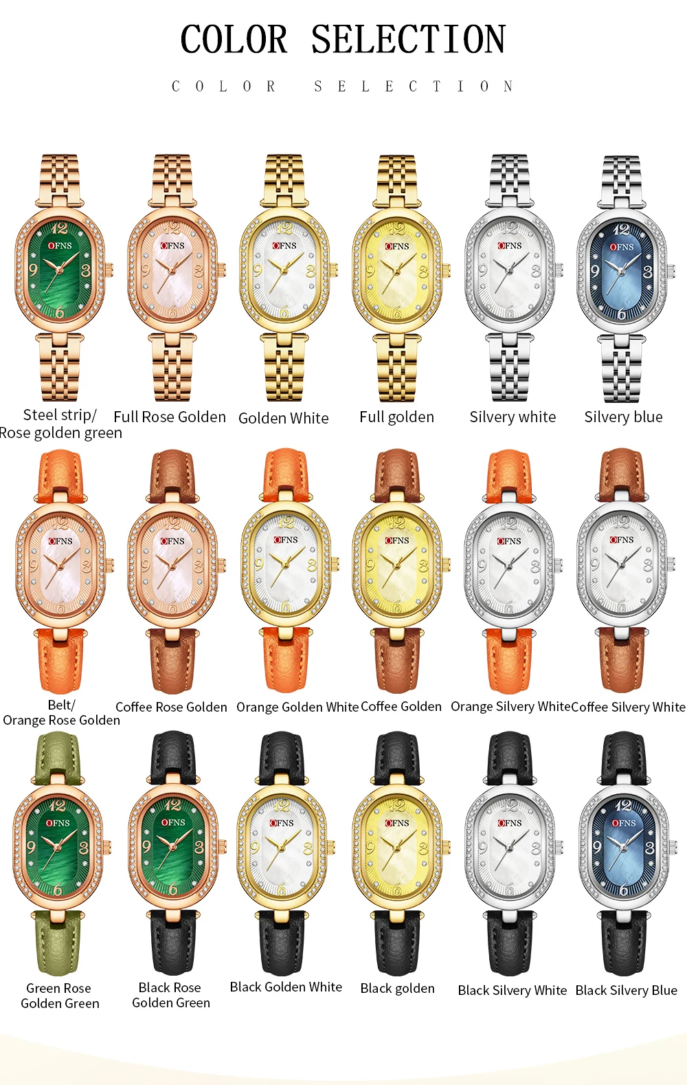 OFNS ใหม่ 1575 แฟชั่นผู้หญิงนาฬิกาควอตซ์,Mother of Pearl Dial กันน้ําขนาดกะทัดรัดรูปไข่ผู้หญิงควอตซ์นาฬิกา 2025