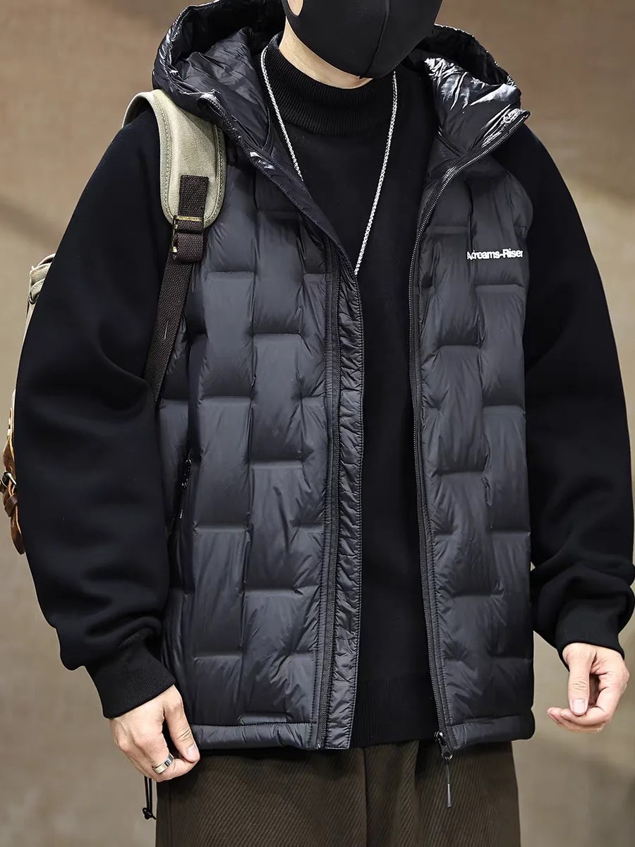 

Мужская повседневная стеганая куртка с капюшоном, 90% белый пух, оверсайз, с декоративной строчкой, из нейлоновой ткани, для города, ветрозащитная, с эластичными вставками