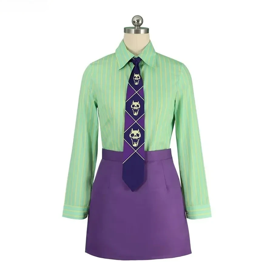 Hot Anime Kira Yoshikage Cosplay Costume Female Version Halloween Convention Outfits Women Purple JK Uniform Tie Wig Full Set - view 2