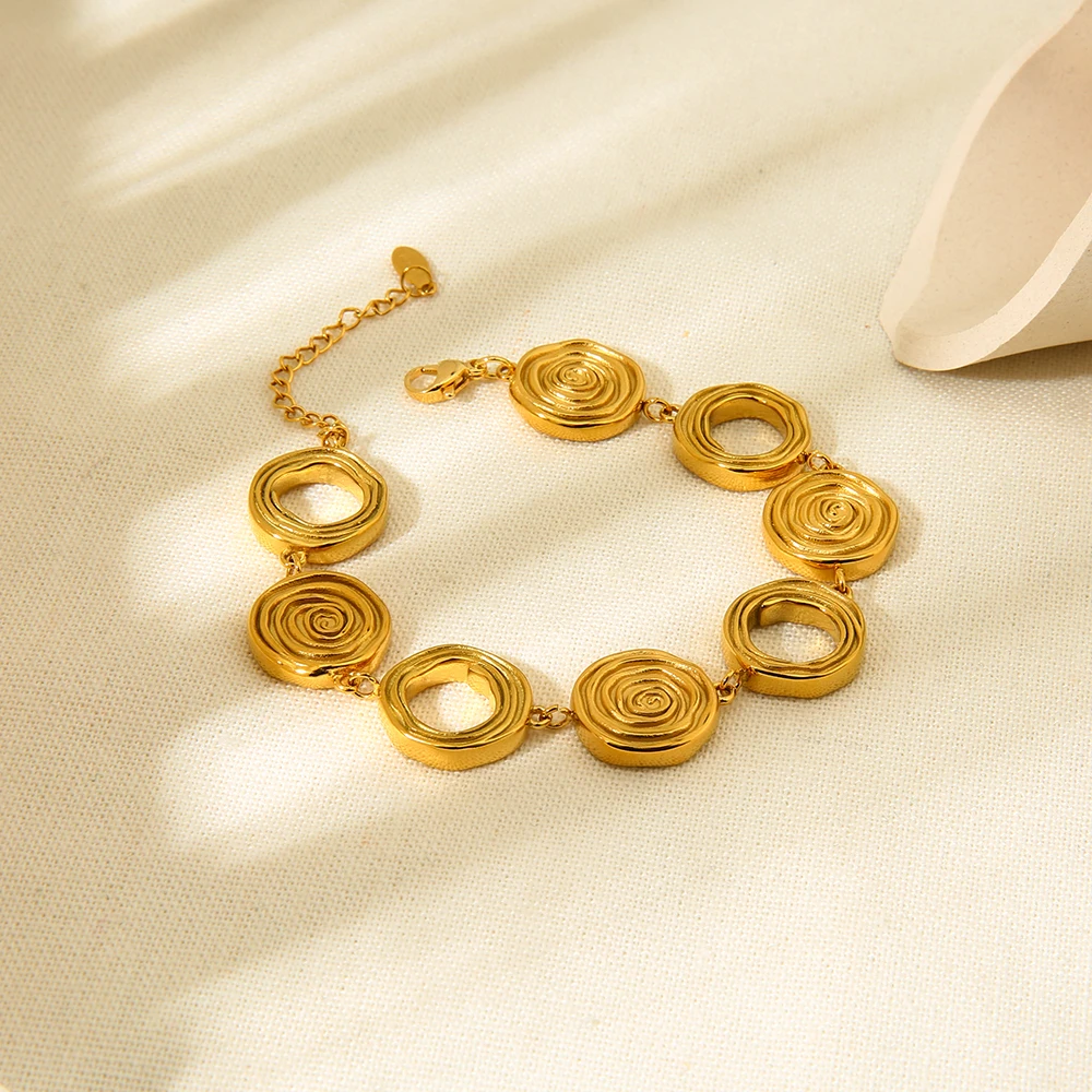 Vintage Edelstahl PVD 18K vergoldet Swirl Circle Chain Statement Choker Halskette Armband für Frauen Wasserdichter Schmuck – Detail 8