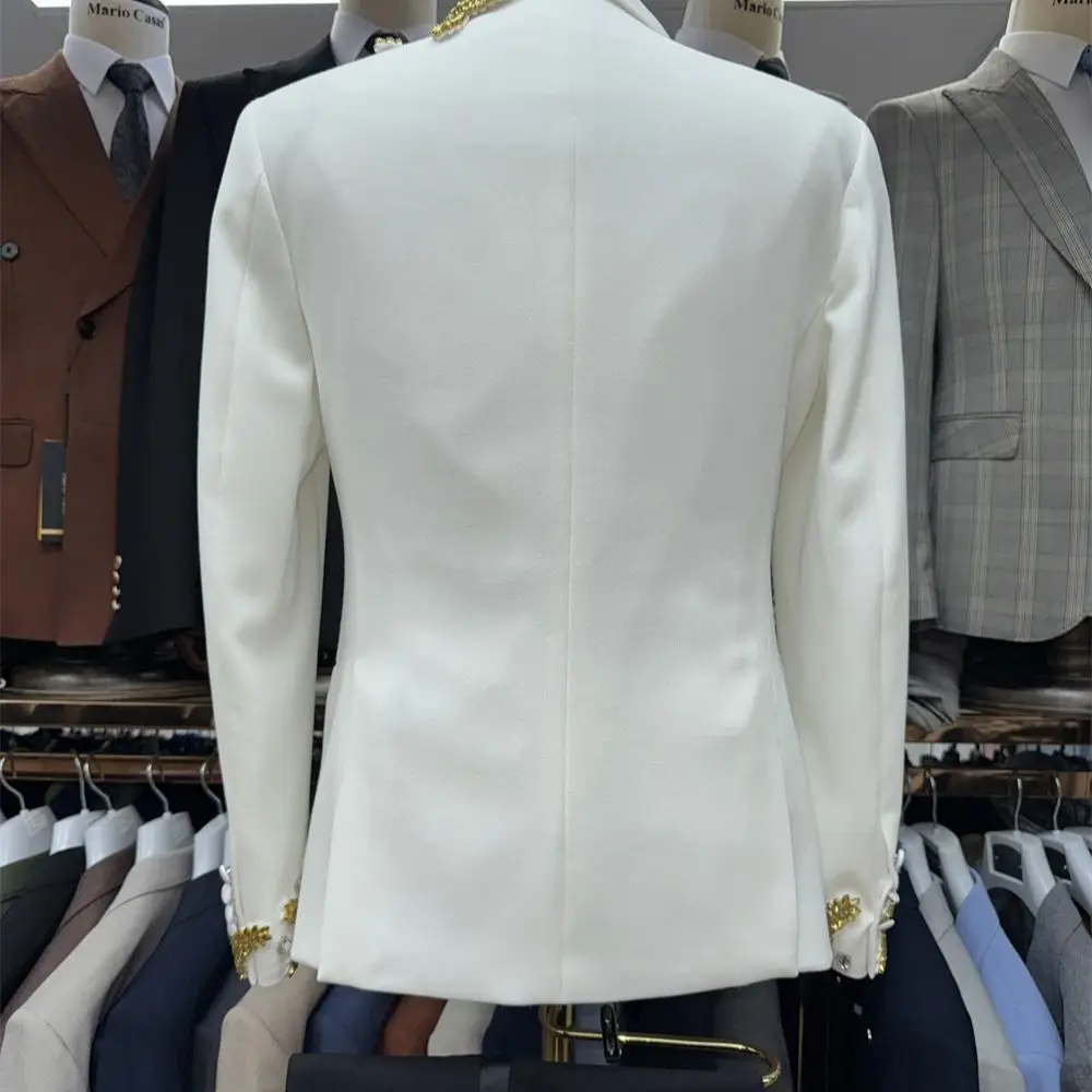 الفاخرة الرجال 2 قطعة دعوى مجموعة الزفاف العريس الدعاوى زي الأداء الدعاوى سترة السراويل مزدوجة الصدر الدعاوى سهرة #6