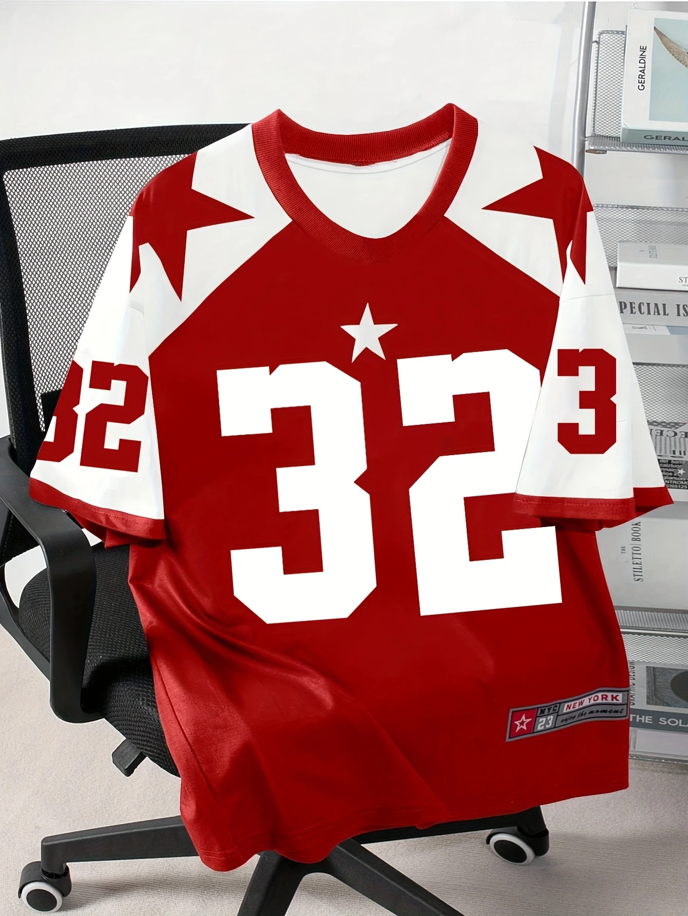 Men's New York 32-star printed football jersey, crew neck short-sleeved sports T-shirt, casual street style loose fit T-shirt