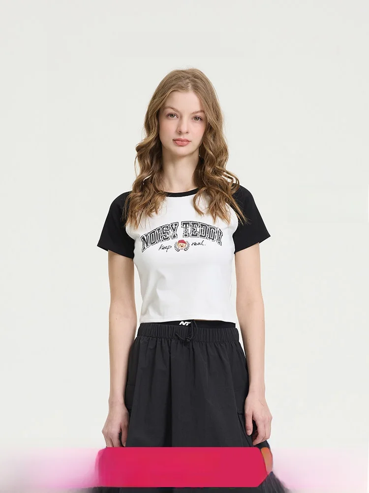 

Женская футболка Noisy Teddy25 Years Summer New Fashion Color Block, круглый вырез, повседневная, удобная, универсальная, хлопок...