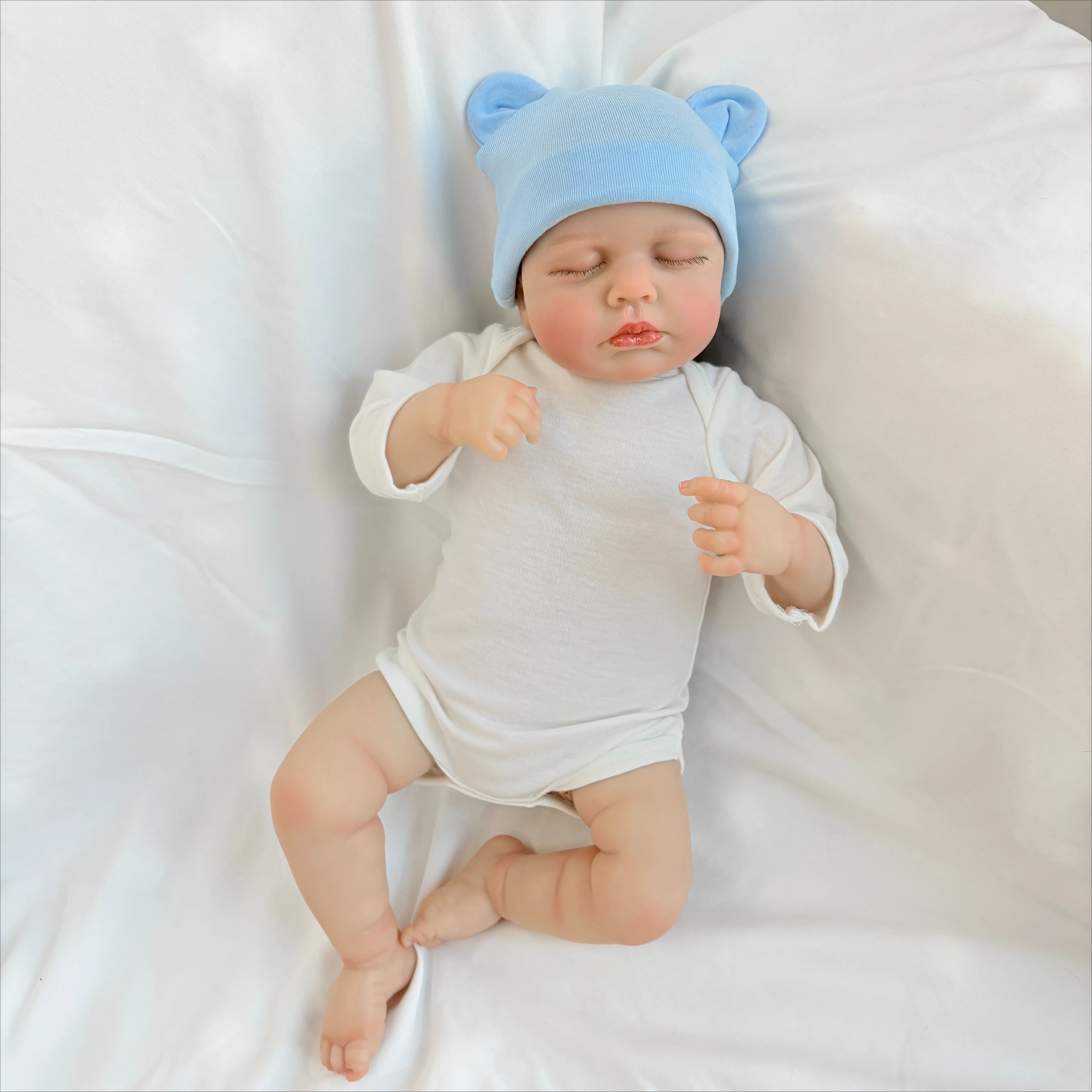 NPK 19'' Realistische Reborn Loulou Slapende Baby, Zeer Levensecht Knuffelbaar Baby, Zacht Stoffen Lichaam, 3D Huid met Zichtbare Aders