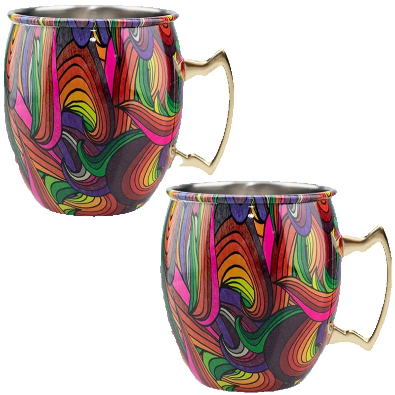 

2Pcs Stainless Steel Moscow Mule Mug 550ML Copper Plated Hammered Beer Cup Cocktail Wine Glass Bar Drinkware Set