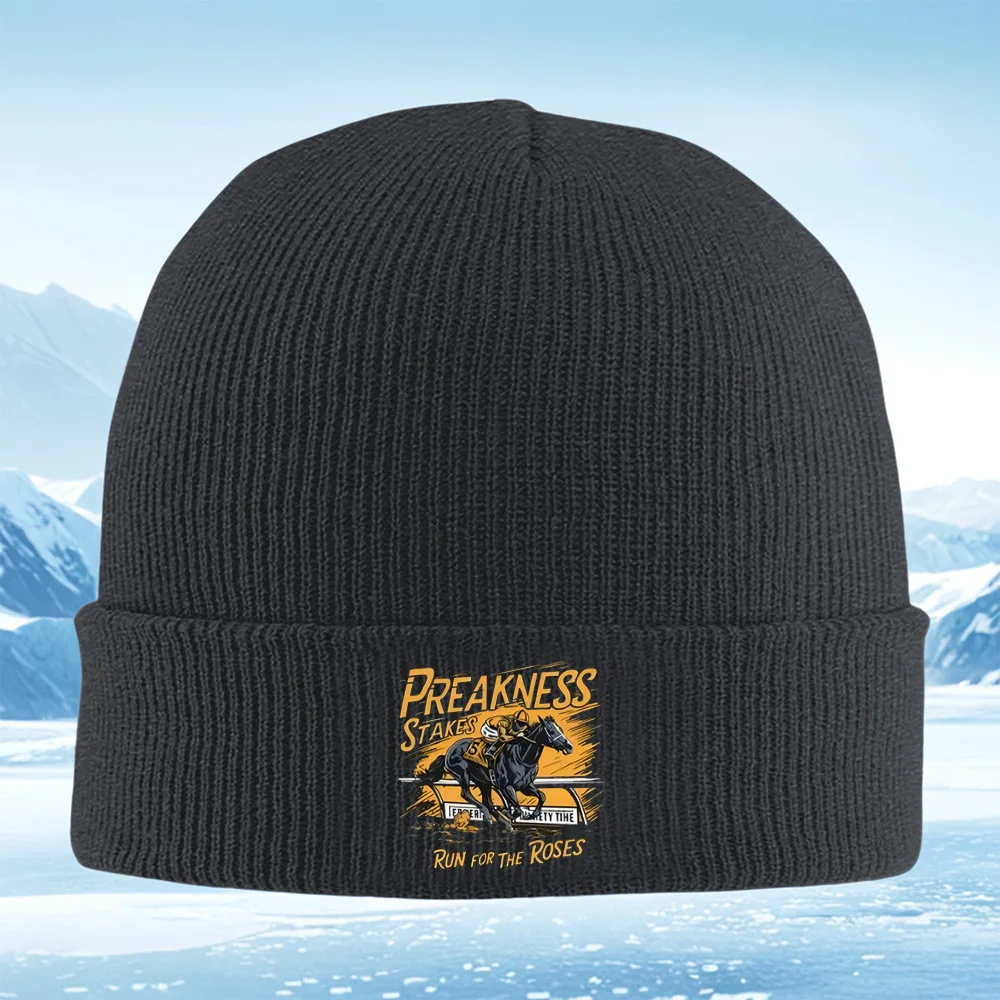 سباق الخيل Preakness حصص تشغيل الورود الرجال النساء للجنسين محبوك قبعة قبعة صوفية قبعة الشتاء الحرارية الدافئة عيد الميلاد في الهواء الطلق C