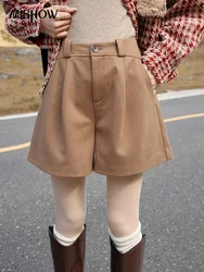 MISHOW Women's Woolen Short 2023 Autumn Winter High Waist Casual Fashion Office Lady Solid Straight Short with Pocket MXC53K0483