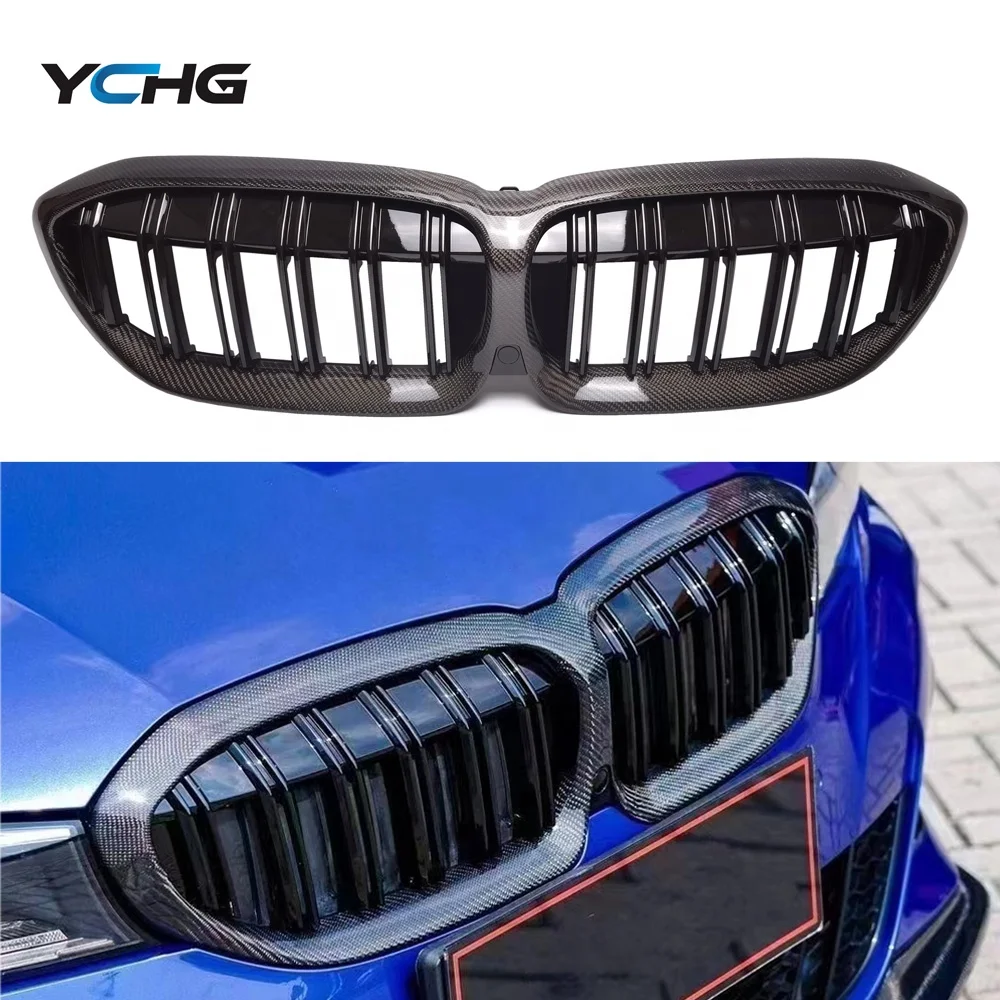 G20 Pre-lci ABS Carbon Fiber Front Bumper Kidney Grill for  3 Series  Sedan G21 Wagon Replacement Racing Grills 2019-2022