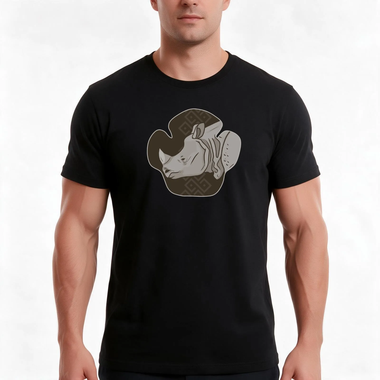 Rhino Footprint Portrait - Greater One-horned Rhino T-Shirt, Summer Casual Cotton Tee, Oversized Streetwear Tops, 100% Cotton