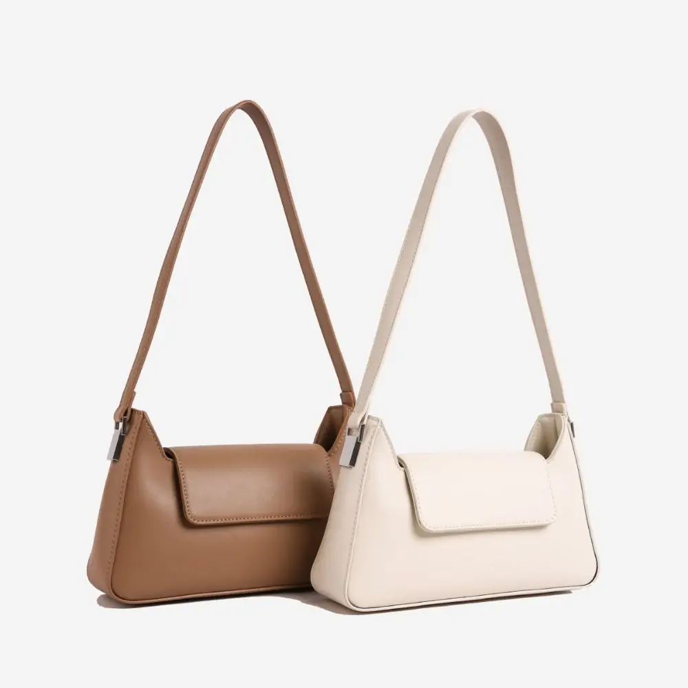 Elegant Solid Color Shoulder Handbag Flap Design Multi Pocket Underarm Bag PU Leather Square Handbag For Women