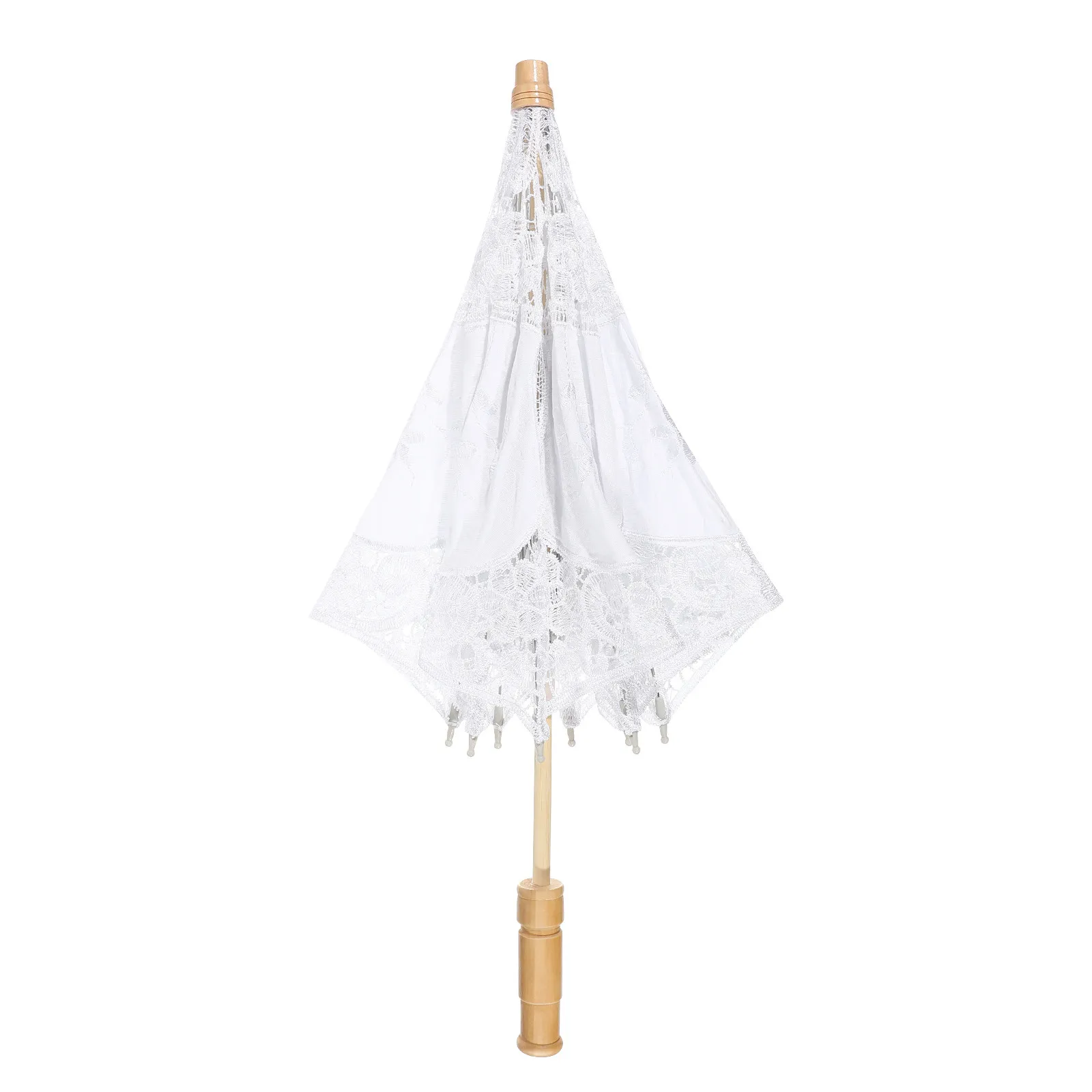 Pure White Lace Umbrella Handmade Bridal Embroidered Parasol Wooden Handle Photography Prop Wedding Decoration Pastoral Vintage view 2