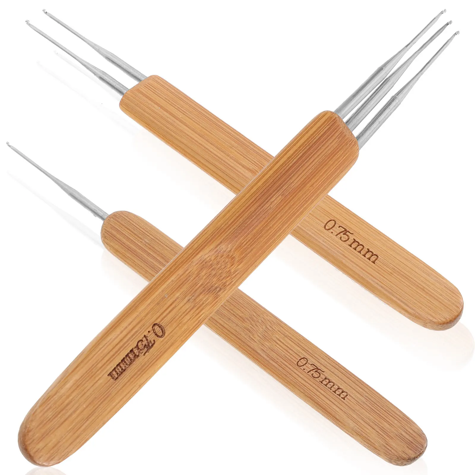 3Pcs Bamboo Hair Crochet Hooks Dreadlocks Crochet Needles Lightweight Easy-Grip Comfort Handle for Fast Efficient Dreadlock