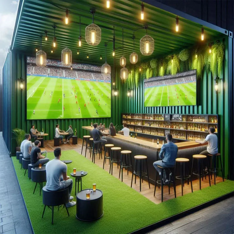 2025 New Design Sports Themed Steel Shipping Container Modified for Outdoor Fan Zone Soccer Bar Football Container Clubs