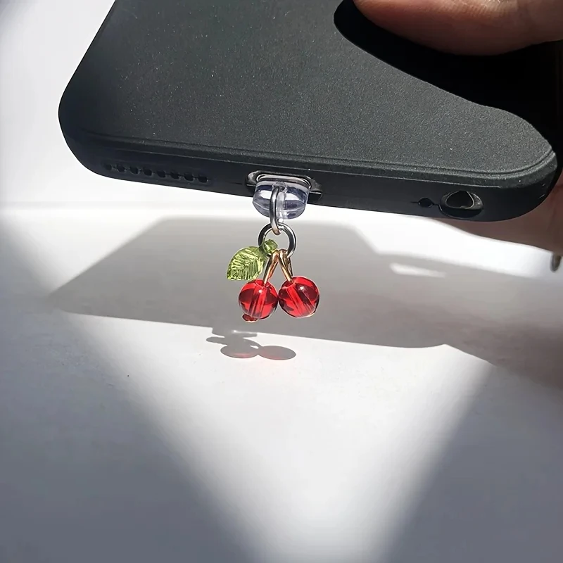 قابس غبار الهاتف العالمي على شكل فاكهة، الليمون، العنب، الكرز، الأفوكادو تصميم واجهة قلادة الزخرفية المقاومة للغبار، ملحقات الهاتف اللطيفة للفتيات #3