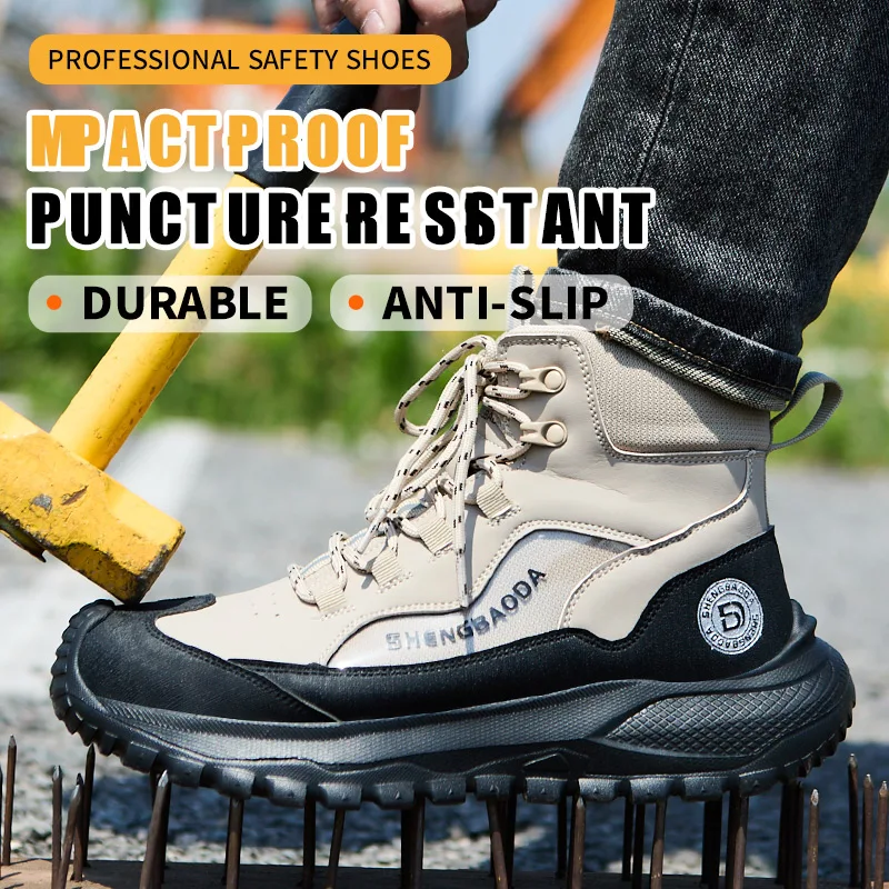 Security Work Shoes Men Boots Steel Toe Shoes Anti-Smash Anti-Puncture Safety Shoes Platform Protection Shoes Indestructible
