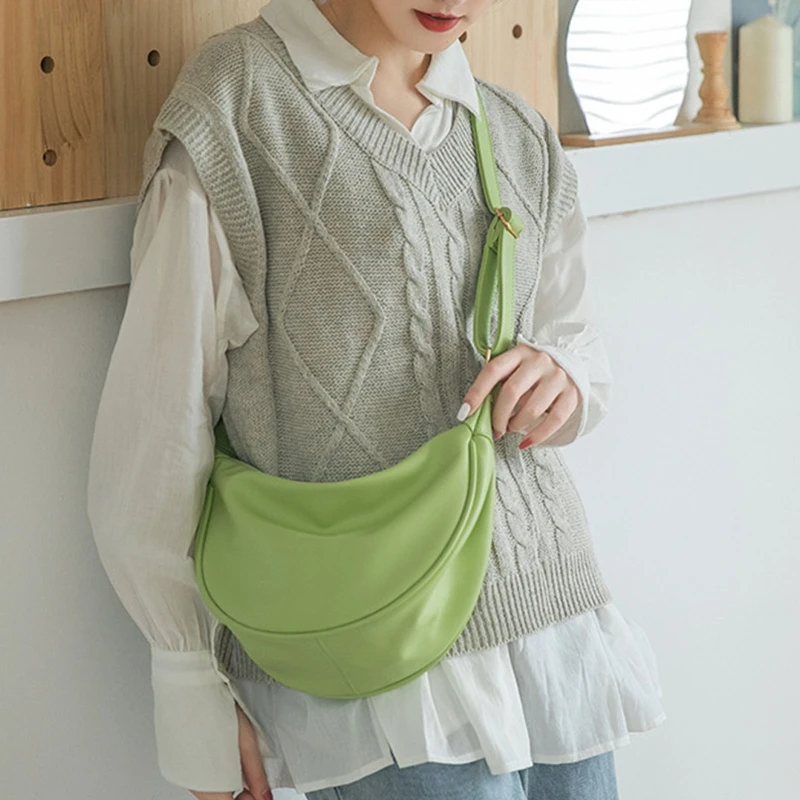 

Women Casual Satchels PU Dumpling Bag Large Capacity Shoulder Bag Female Simple Solid Color Crossbody Purse for Shopping Dating