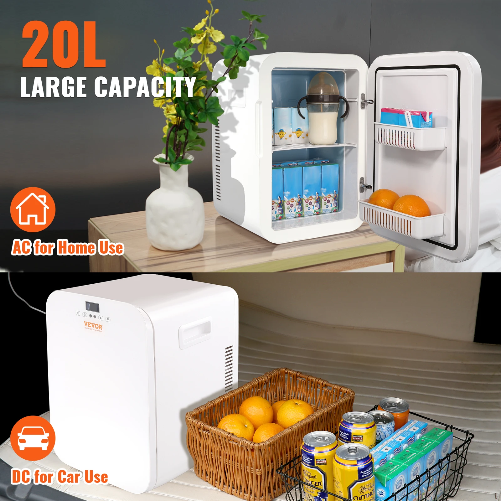 VEVOR Mini Frigo 20 L 22 Canettes de 330 mL Mini Réfrigérateur Portable 12 V DC/220 V AC Petit Frigo Cosmétique Mode Chaud/Froid Température -9 à 65