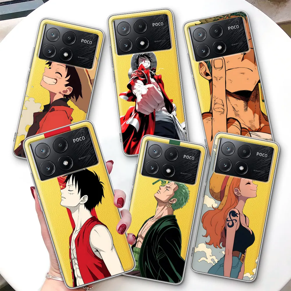 Clear Case for Xiaomi Poco M7 F7 Ultra F4 X6 M3 X7 M5s M6 X4 NFC M4 F2 Pro Shockproof Phone Cover Japanese Anime Luffy Zoro Nami