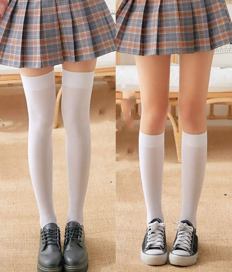 Gestreifte Overknee-Strümpfe für Mädchen und Damen, warme, modische Kniestrümpfe im Studenten-Stil, schwarz/weiß, Kawaii, lange Socken – Detail 5