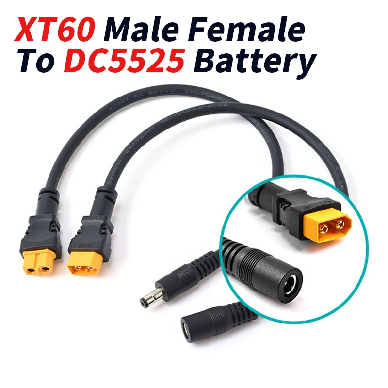 

DC5521 to XT60 Plug Cable XT60 Male Female to DC5525 Battery Charging Adapter Cord 1.5 Square DC5.5x2.1/2.5 Connector Power Wire
