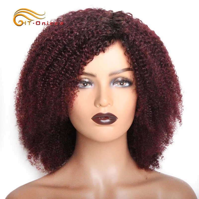 Curto encaracolado bob perucas jerry curl peruca de cabelo humano com franja 1b 27 30 99j colorido completo máquina feita peruca para mulher